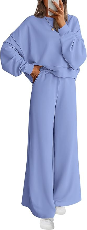 PRETTYGARDEN Women 2 Piece Outfits 2026 Spring Sweatsuits Crewneck Sweatshirt Wide Leg Sweatpants... | Amazon (US)
