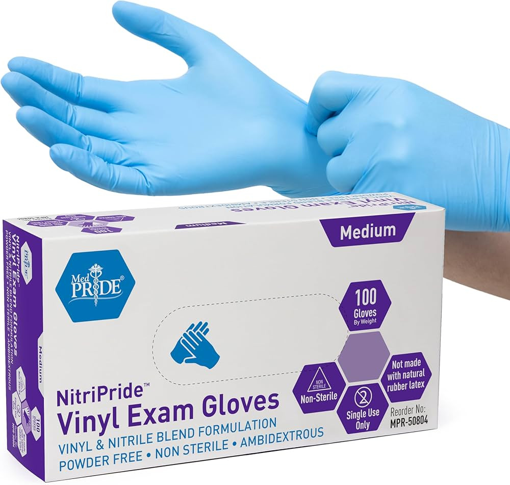 MED PRIDE NitriPride Nitrile-Vinyl Blend Exam Gloves, Medium 100 - Powder Free, Latex Free & Rubb... | Amazon (US)