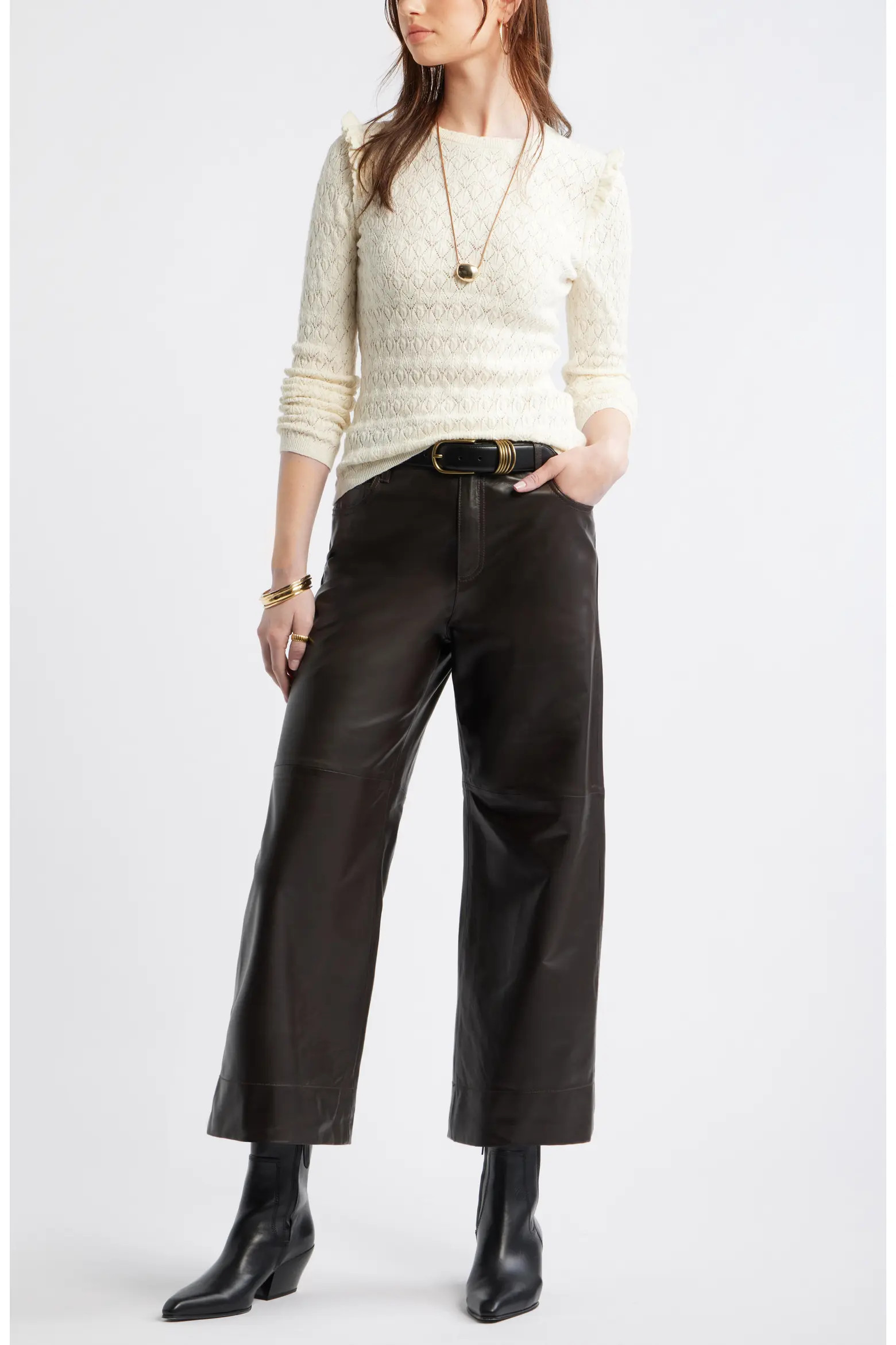 Leather Crop Wide Leg Pants (Women) | Nordstrom | Nordstrom