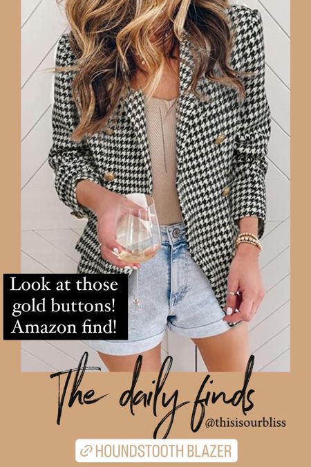Daily finds! Houndstooth blazer with gold button detail! Amazon fashion find 

#LTKunder50 #LTKSeasonal #LTKstyletip