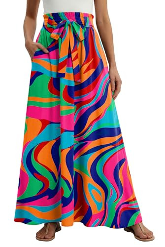Lepunuo Floral Summer Maxi Skirts High Waisted Flowy Skirts Womens Trendy Spring Skirts with Pockets | Amazon (US)