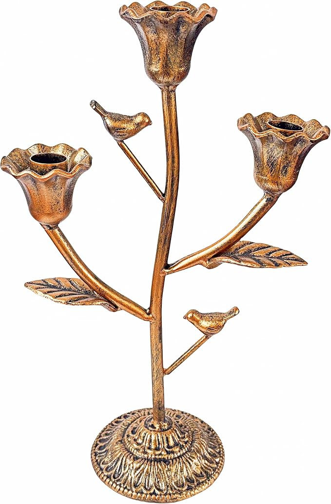 Candle Holder Vintage Candlestick Holder Stand for Stick Taper Candle, 3-Arm Cast Iron Candelabra... | Amazon (US)