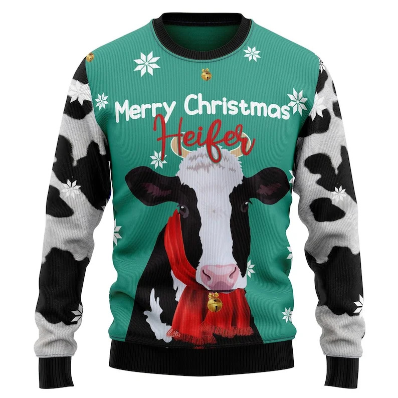 Cow Christmas Sweater, Funny Merry Christmas Heifer Ugly Xmas Jumper, Farm Animal Holiday Pullove... | Walmart (US)