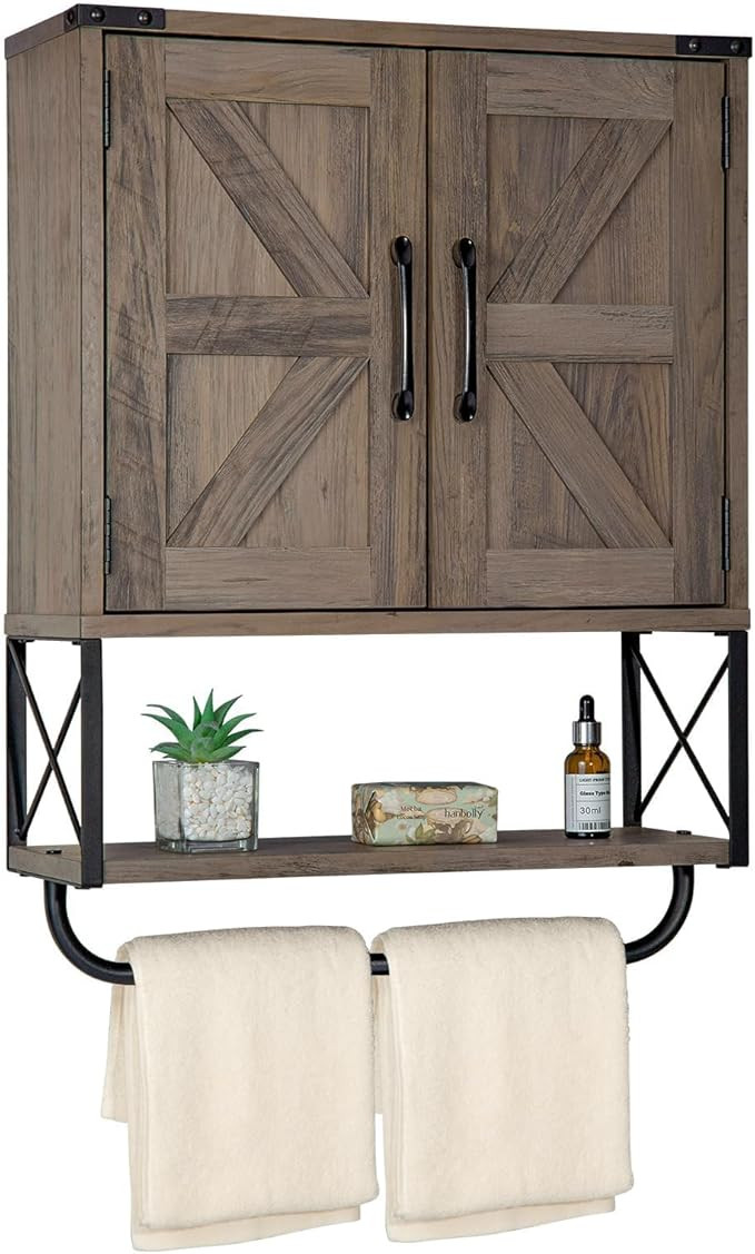 RUSTOWN Farmhouse Medicine Cabinet with 2 Barn Door, Wood Wall Mounted Storage Cabinet with Adjus... | Amazon (US)