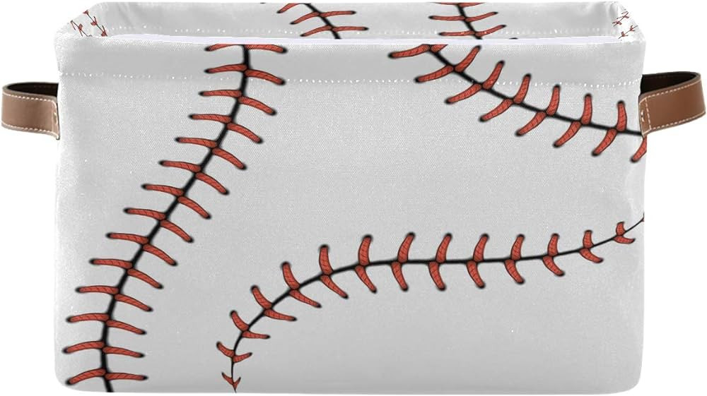 AUUXVA Baseball Stitches Laces Storage Basket Bin Ball Softball Large Fabric Toys Storage Cube Bo... | Amazon (US)