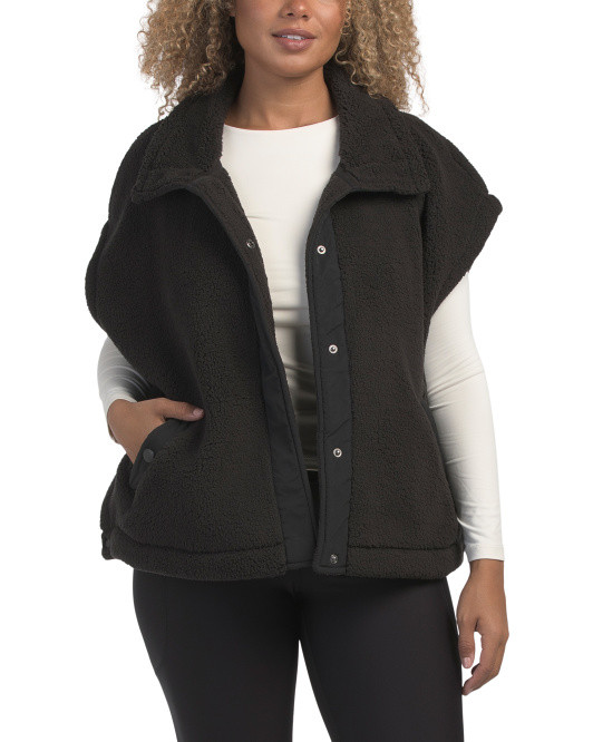 Faux Fur Mock Neck Vest With Woven Trim | TJ Maxx