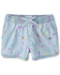 Girls Paint Splatter Print Denim Pull On Shorts | The Children's Place