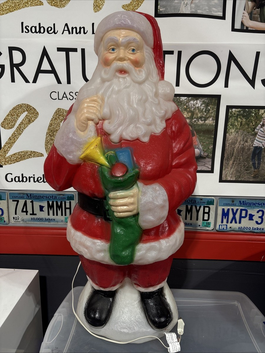 Vntg Empire 40” Blow Mold Santa w/Stocking Light Up Decoration Great Color-WORKS | eBay | eBay US