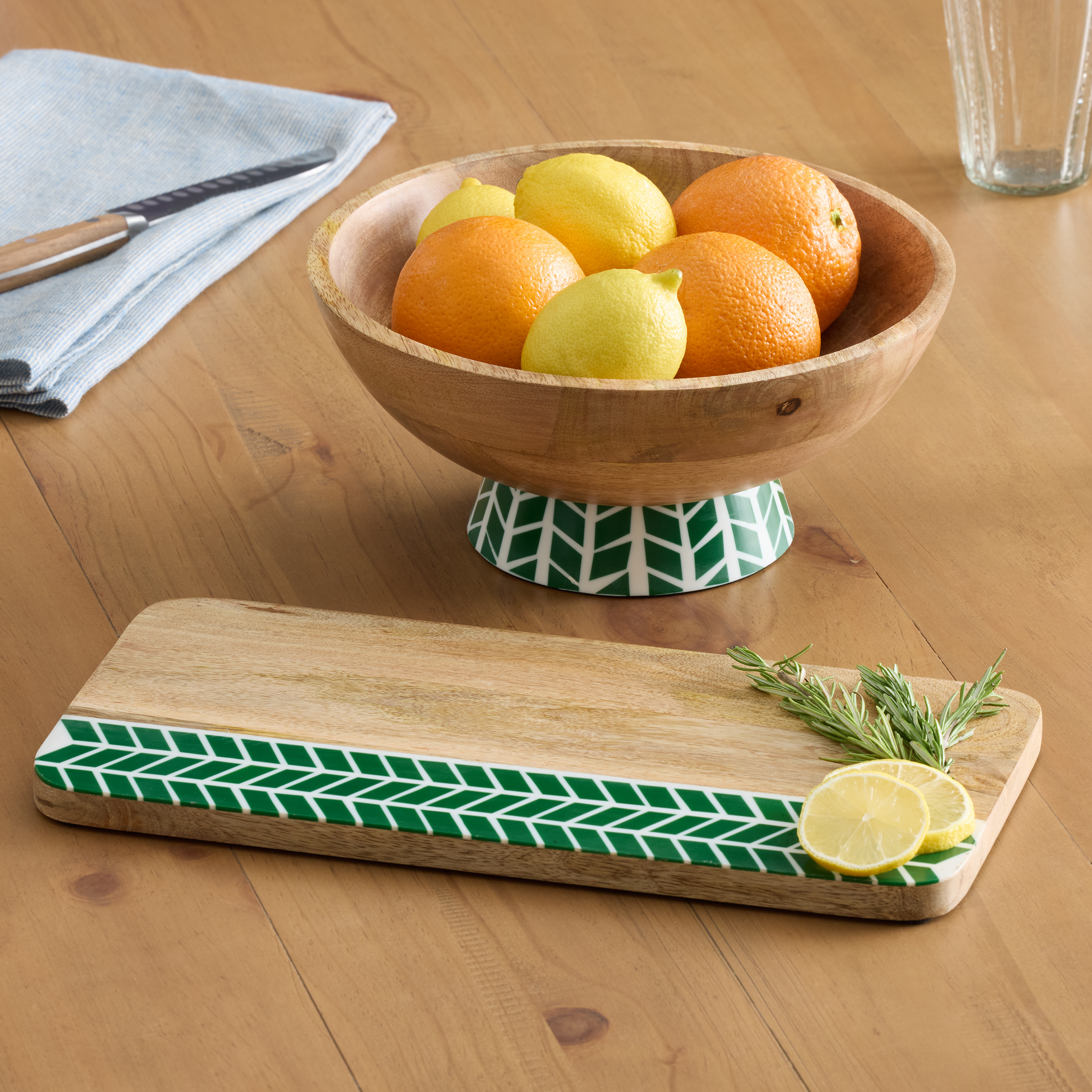 Green and White Resin and Wood Serveware Collection | World Market