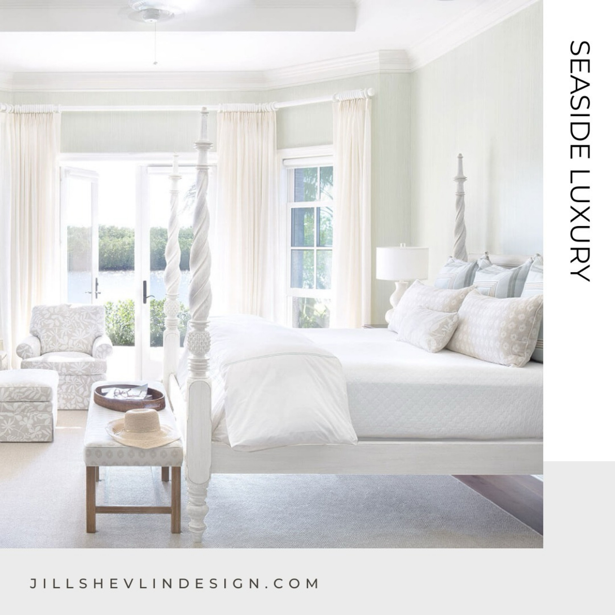 Create a seaside bedroom that is both luxurious and calming with crisp whites, light furniture, and a stunning view of the water. With this energy and that view, you’ll never want to leave!
 
#VeroBeachNewHome #VeroBeachInteriorDesign #JillShevlinDesign #InteriorDesign #Outdoorliving #verobeach #homestyle⁠ #luxuryhome #realestate #furniture #homedesign #interiorandhome #interior4all #interiordecor #yourstyleismysignature #coastalhome