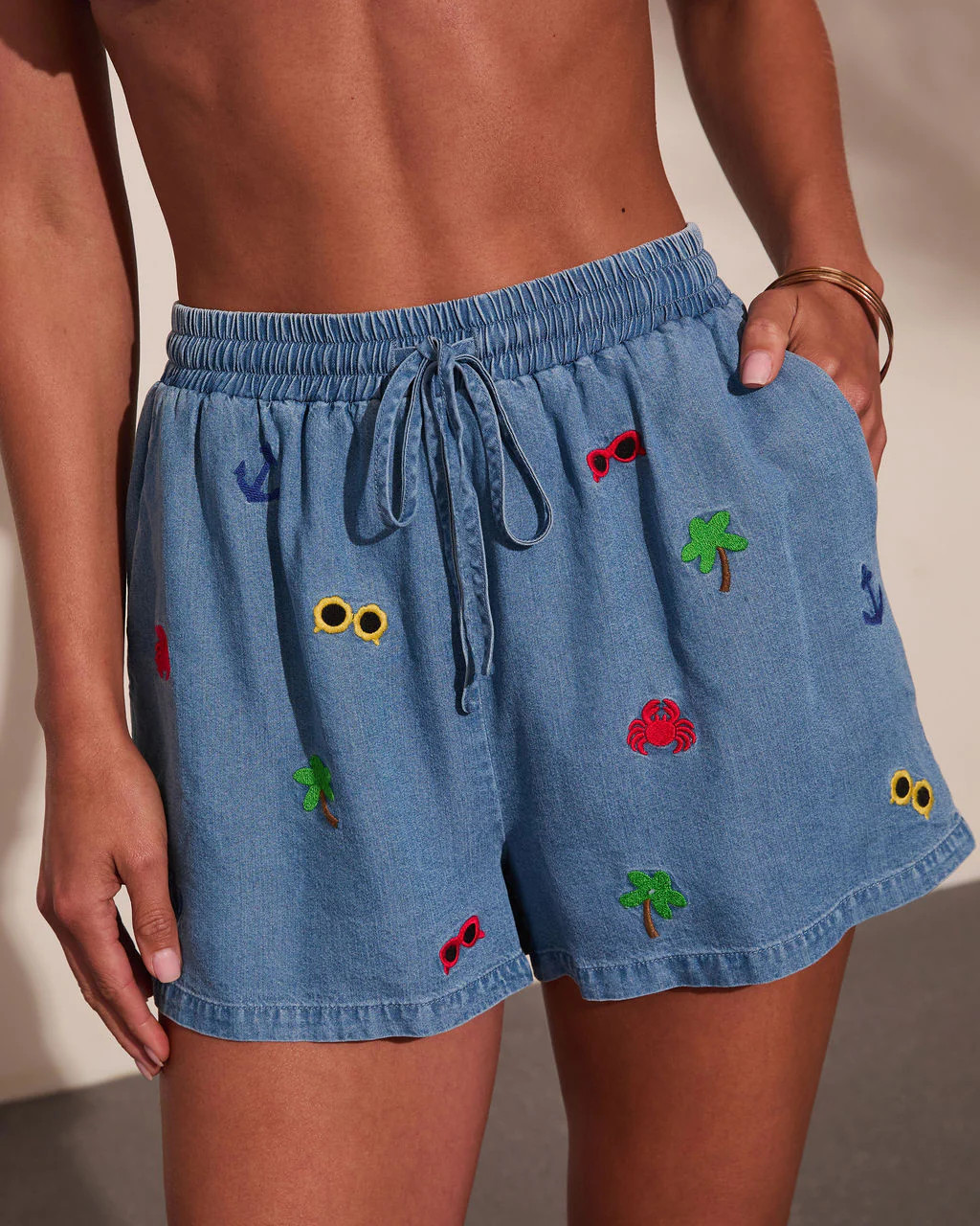 Sunset Escape Embroidered Chambray Shorts | VICI