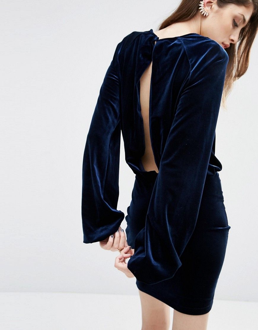 ASOS Blouson Sleeve Velvet Open Back Mini Dress | ASOS US