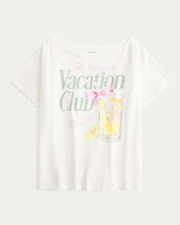 Oversized Off-the-Shoulder Hamptons Graphic Tee | Hollister (US)