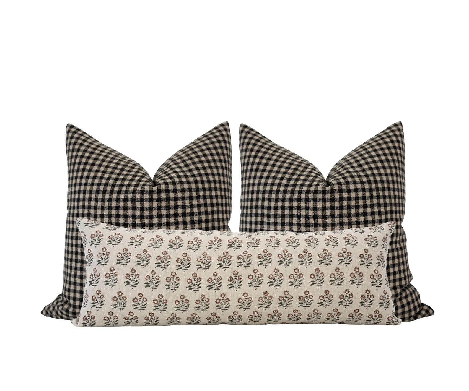 Neutral Pillow Cover Combo Stripe Pillow Combo Floral Long Lumbar Extra Long Lumbar Bed Pillow Se... | Etsy (US)