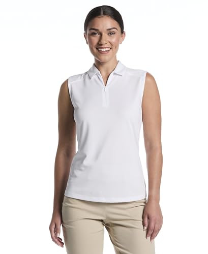 PGA Tour Women's Airflux Sleeveless Golf Polo Shirt, Moisture-Wicking, Ventilated Fabric, Sun Protection, Stretch Seams, Bright White, Large | Amazon (US)