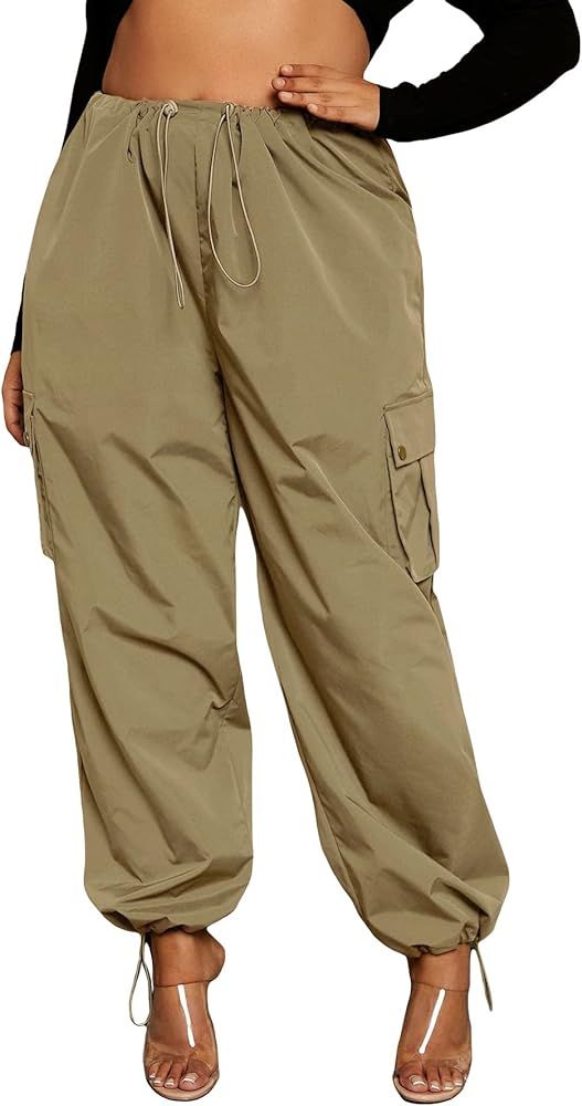 Verdusa Women's Plus Size Drawstring Elastic Waist Loose Cargo Pant Long Trousers | Amazon (US)