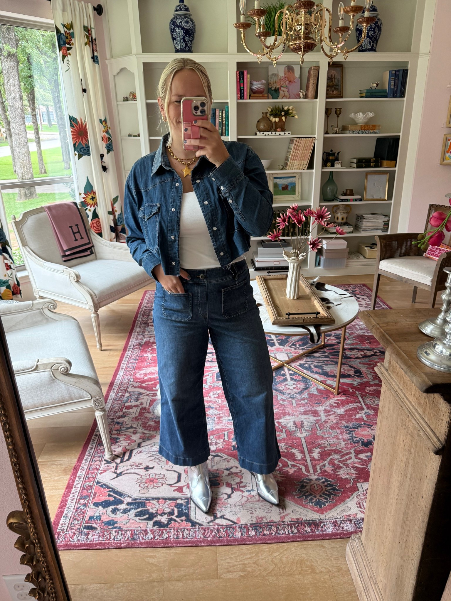 Denim on denim with silver boots - yes please!!! Size medium in dropped denim jacket, true to size on shoes and denim! Shoes on massive sale for only $20! 

#LTKSaleAlert #LTKFindsUnder50 #LTKShoeCrush