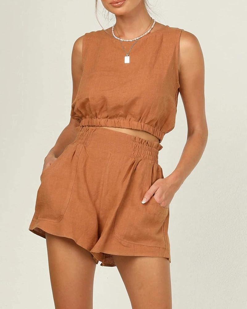 Trendy Queen Womens Summer 2 Piece Outfits Short Sets Sleeveless Two Piece Lounge High Waisted Short | Amazon (US)