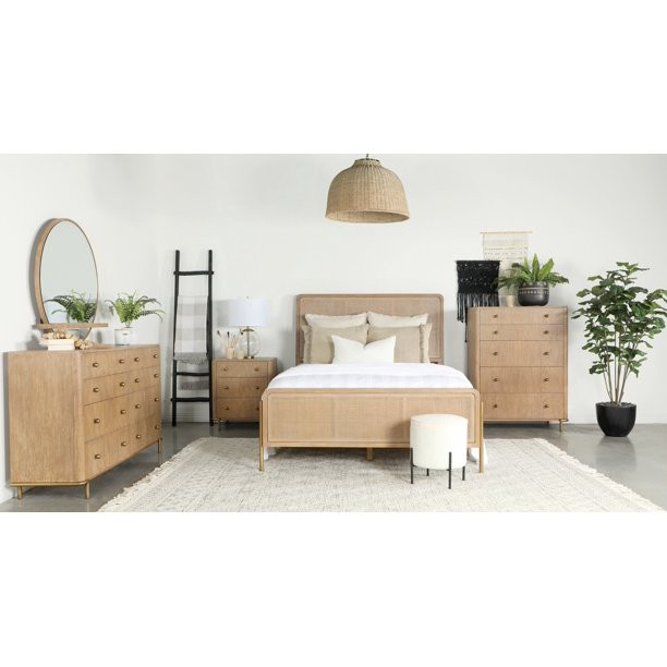Arini Upholstered Queen Panel Bed Sand Wash and Natural Cane - Walmart.com | Walmart (US)