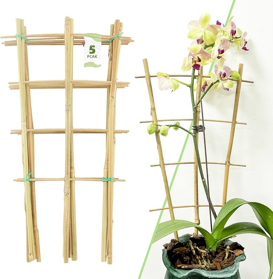 16Inch 5Pack Bamboo Trellis for Climbing Plants, Garden Ladder Trellis for Potted Plants Indoor, ... | Amazon (US)