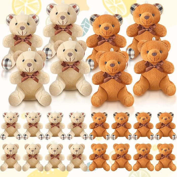 HyDren 24 Pcs Mini Bear Stuffed Animal 4 Inch Small Soft Tiny Bear Bulk Animal Doll Keychain for ... | Amazon (US)