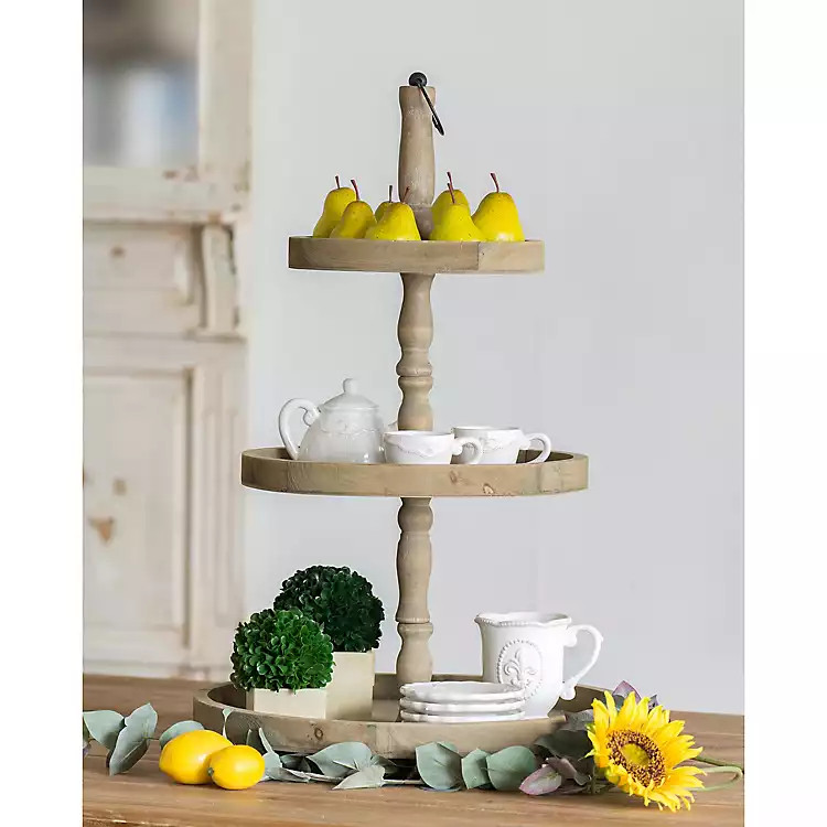 Natural Fir Wood 3-Tier Serving Tray | Kirkland's Home