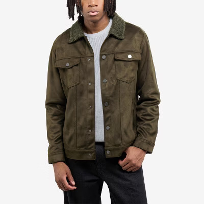 X RAY Men's Faux Suede Jacket With Faux Fur Collar in OLIVE Size L | Target