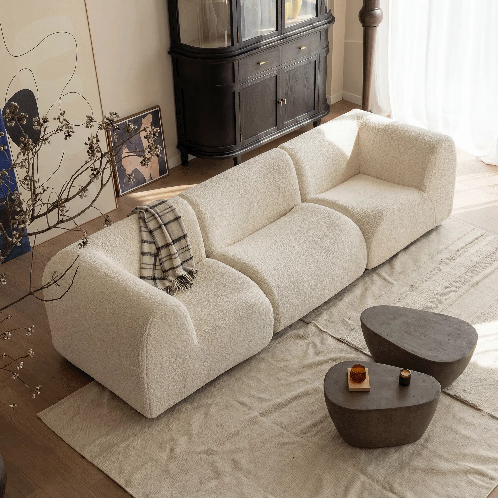 Boneless Sectional 3-Seater Sofa, 110" Reversible Modular Sherpa Couches For Living Room | Wayfair North America