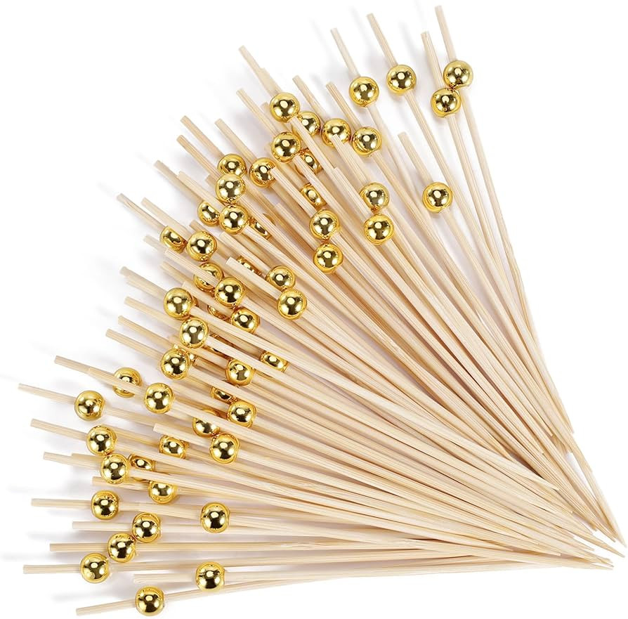 [300 Pcs] Cocktail Picks Toothpicks for Appetizers - 4.7 inch Gold Pearl Cocktail Toothpicks for ... | Amazon (US)