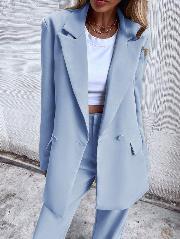 Double Button Lapel Collar Blazer | SHEIN