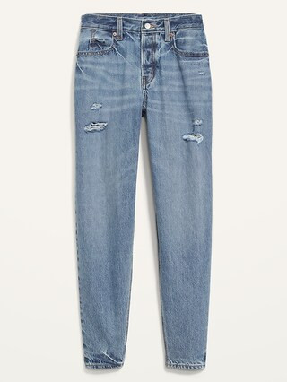 Mid-Rise Button-Fly Slouchy Taper Ripped Non-Stretch Ankle Jeans for Women | Old Navy (US)