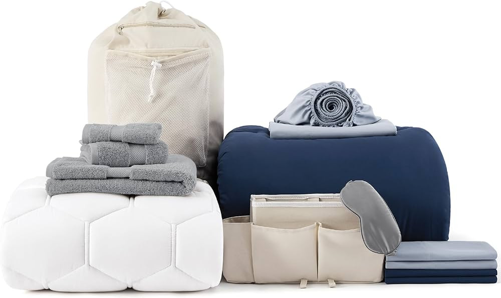 Bedsure Twin XL Bedding Set - 14 PCS Extra Long Navy Blue Dorm for College Packing, Bed Set with ... | Amazon (US)