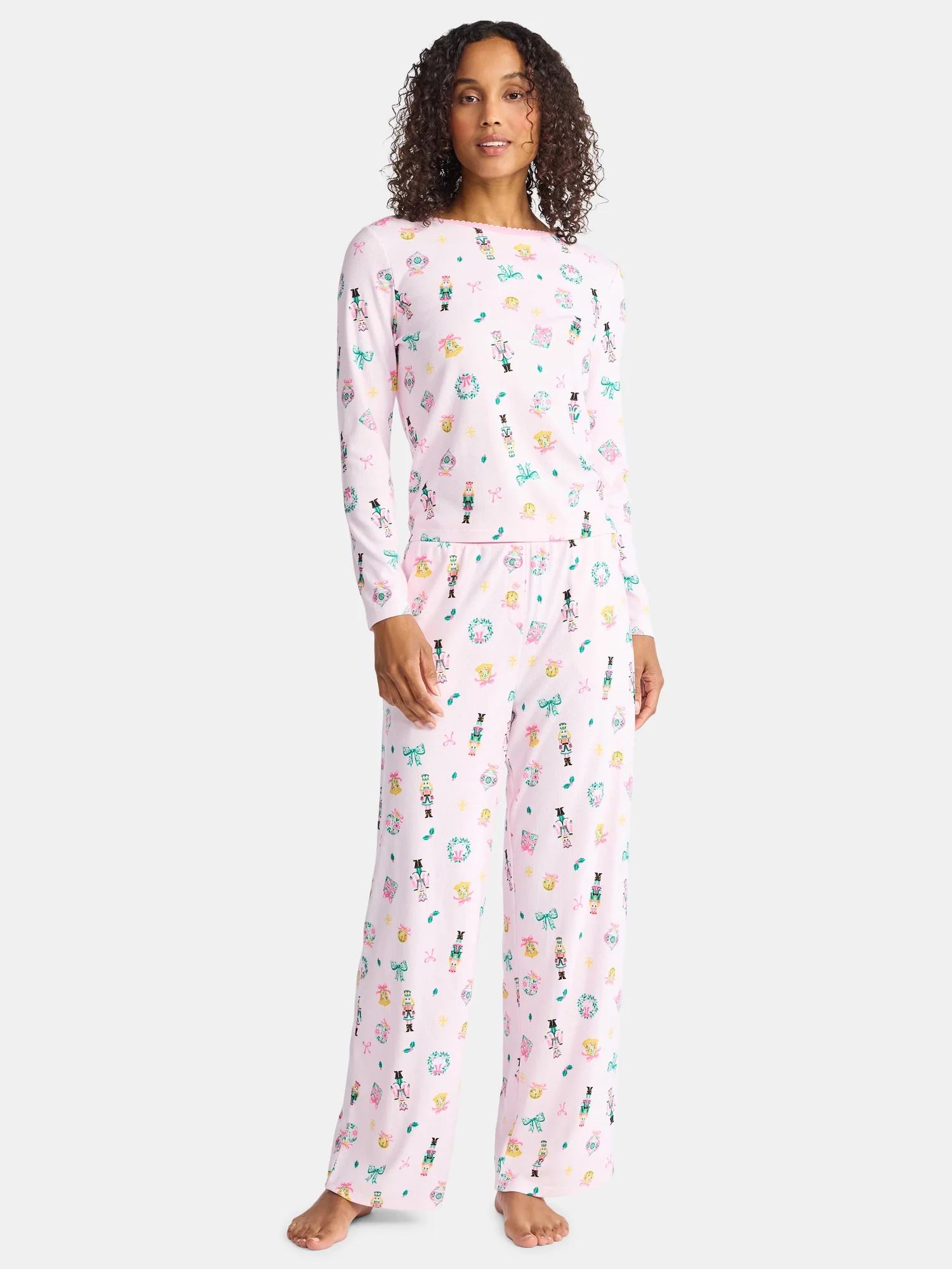 Christmas Women's and Women's Plus Long Sleeve Top and Wide Leg Pants Pajama Set from Holiday Tim... | Walmart (US)