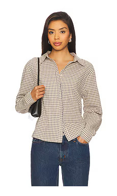 LIONESS Nirvana Shirt in Vintage Beige Plaid from Revolve.com | Revolve Clothing (Global)