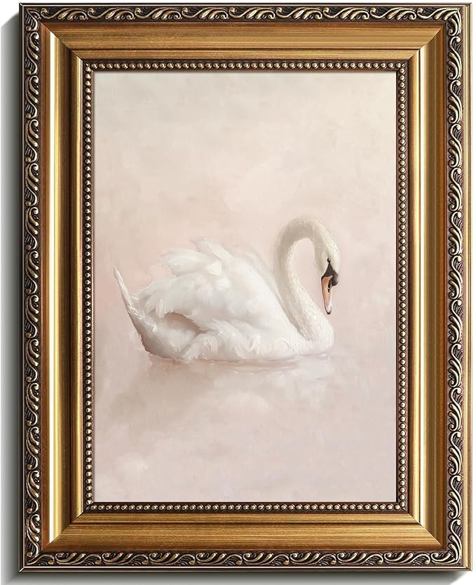 RETRART Vintage Pink Swan Canvas Wall Art with Gold Frame - Vintage Swan Posters Rustic Farmhouse... | Amazon (US)