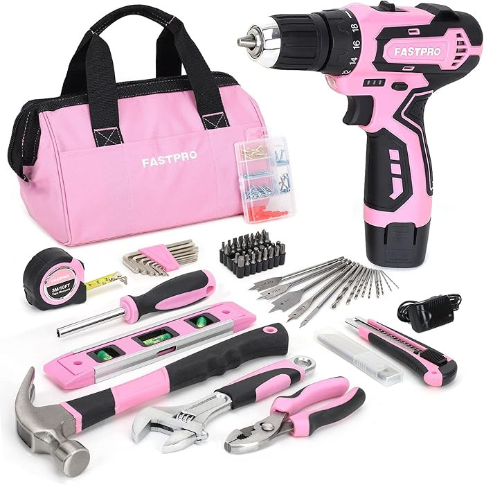 FASTPRO 175-Piece 12V Pink Drill Set, Cordless Lithium-ion Driver and Tool Kit, House Repairing T... | Amazon (US)
