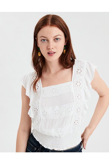 AE White Bib Crochet Crop Top | American Eagle Outfitters (US & CA)