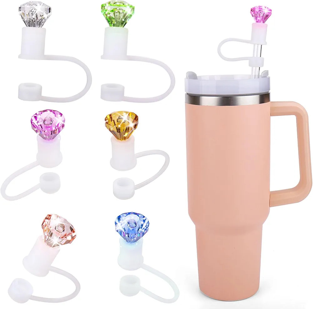 BABORUI 6PCS Diamond Straw Toppers for Stanley Cup 40&30oz, Silicone Straw Covers Cap for Stanley... | Amazon (US)