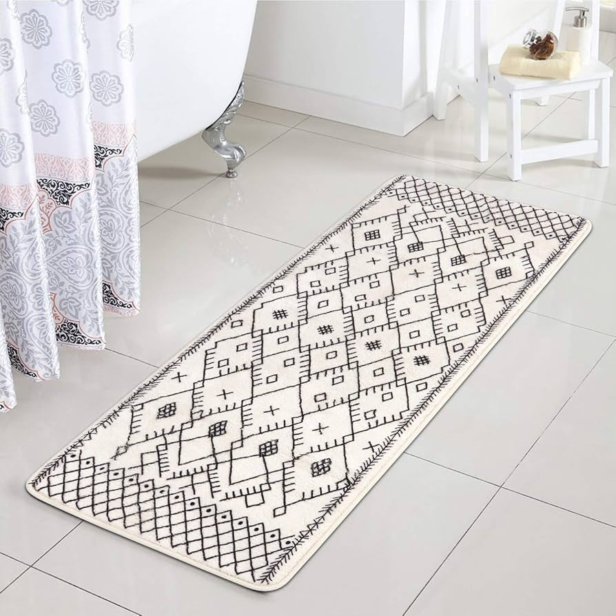 Uphome Bathroom Runner Rug 18x47 inch Boho Long Bath Mat Non-Slip Moroccan Geometric Farmhouse Ba... | Amazon (US)