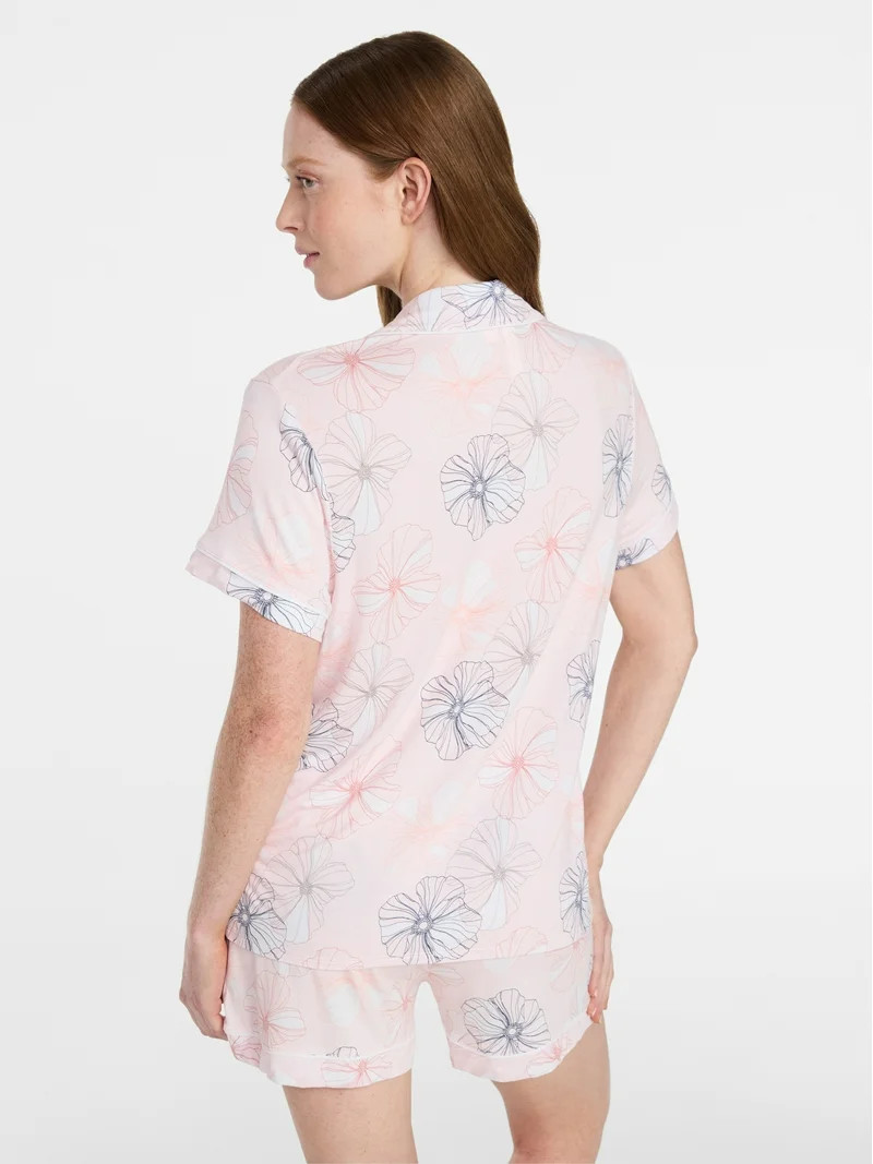 Joyspun Women’s Sleep Modal Short Sleeve Notch Top and Shorts Pajama Set, Size XS-XL, 2X-3X | Walmart (US)