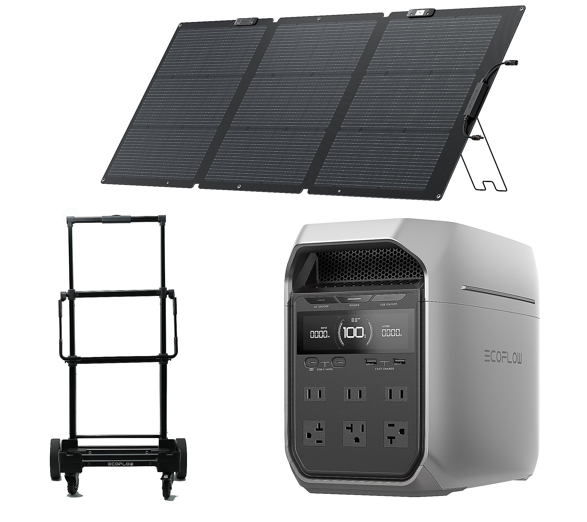 EcoFlow Delta 3 Plus power station with trolley and solar panel