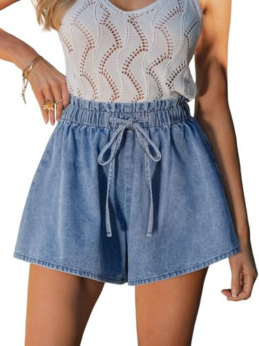 CUPSHE Women’s Denim Short High Waist Drawstring Skirt Shorts Tie Elastic Waist Casual Summer Blue M | Amazon (US)