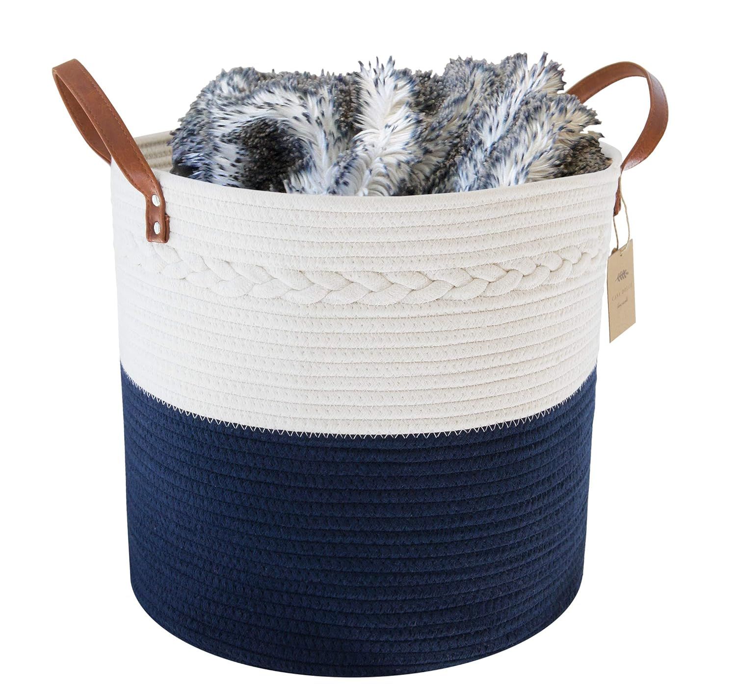 Cotton Rope Storage Basket 15” H x 13” D - Home Decor Organizer for Laundry, Bath, Baby Care,... | Amazon (US)