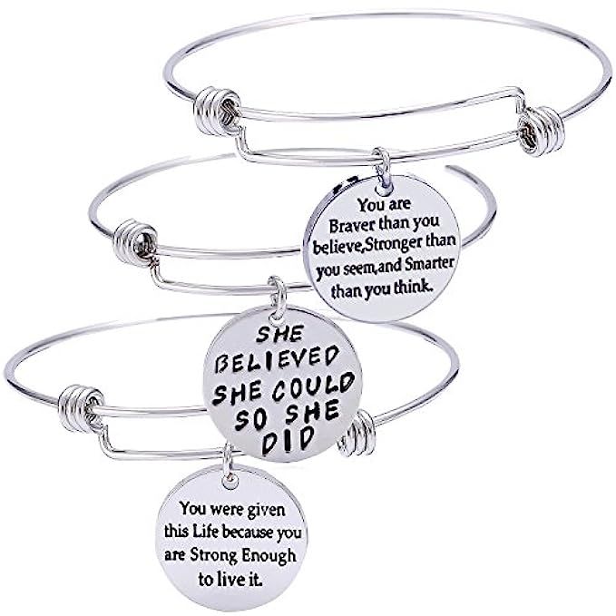 YeeQin Pack of 3 Inspirational Bangle Bracelets, Inspirational Gifts, Inspirational Jewelry, Women B | Amazon (US)