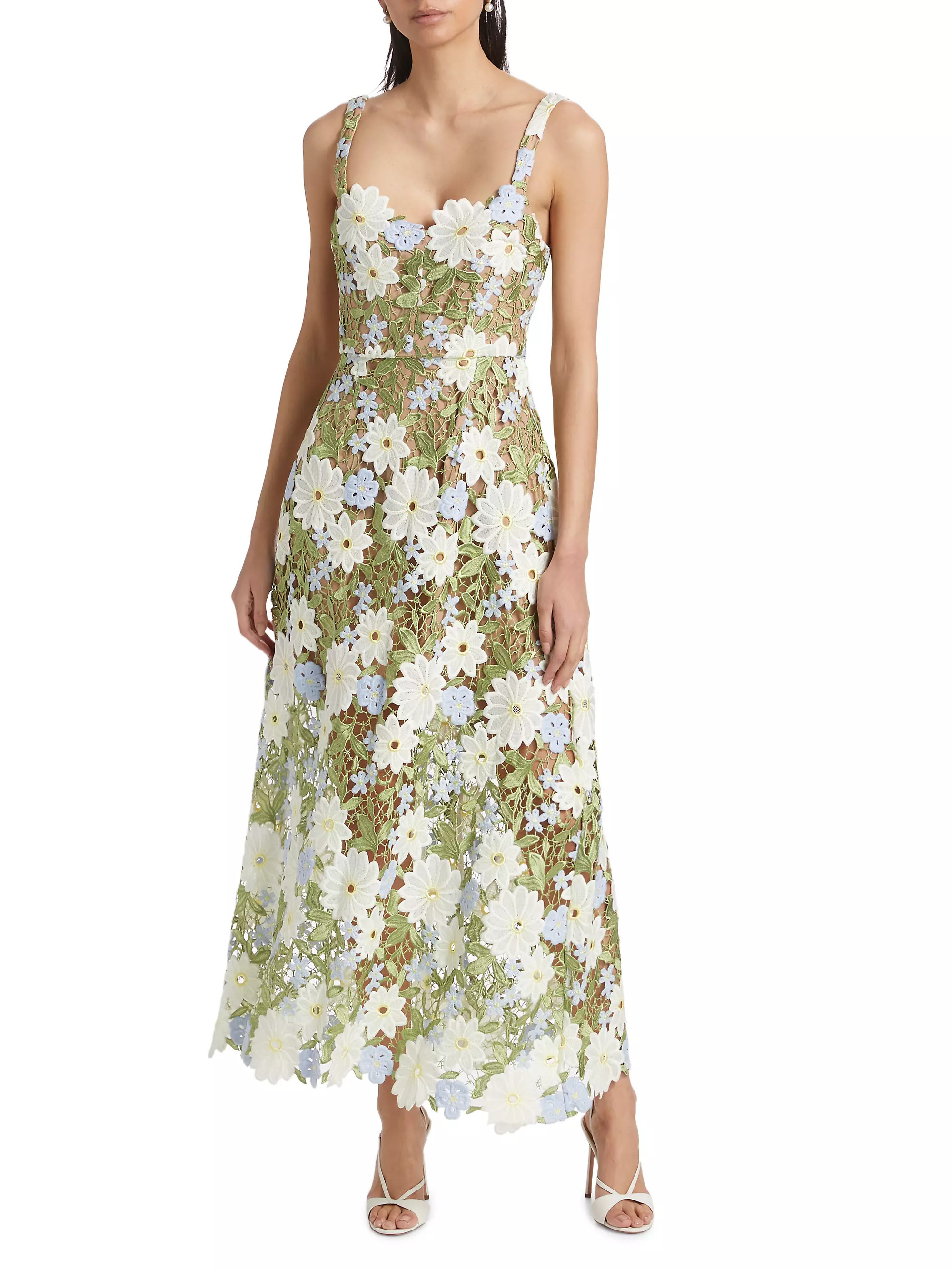 Flora Floral Lace Midi-Dress | Saks Fifth Avenue