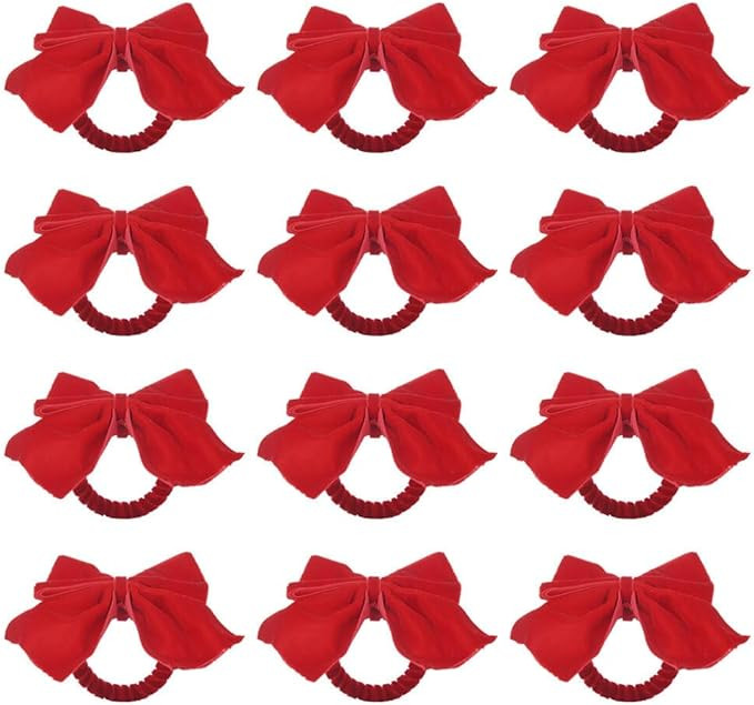 Set of 12 Christmas Napkin Rings, Red Bow Napkin Holder Rings, Elegant Velvet Napkin Rings for We... | Amazon (US)