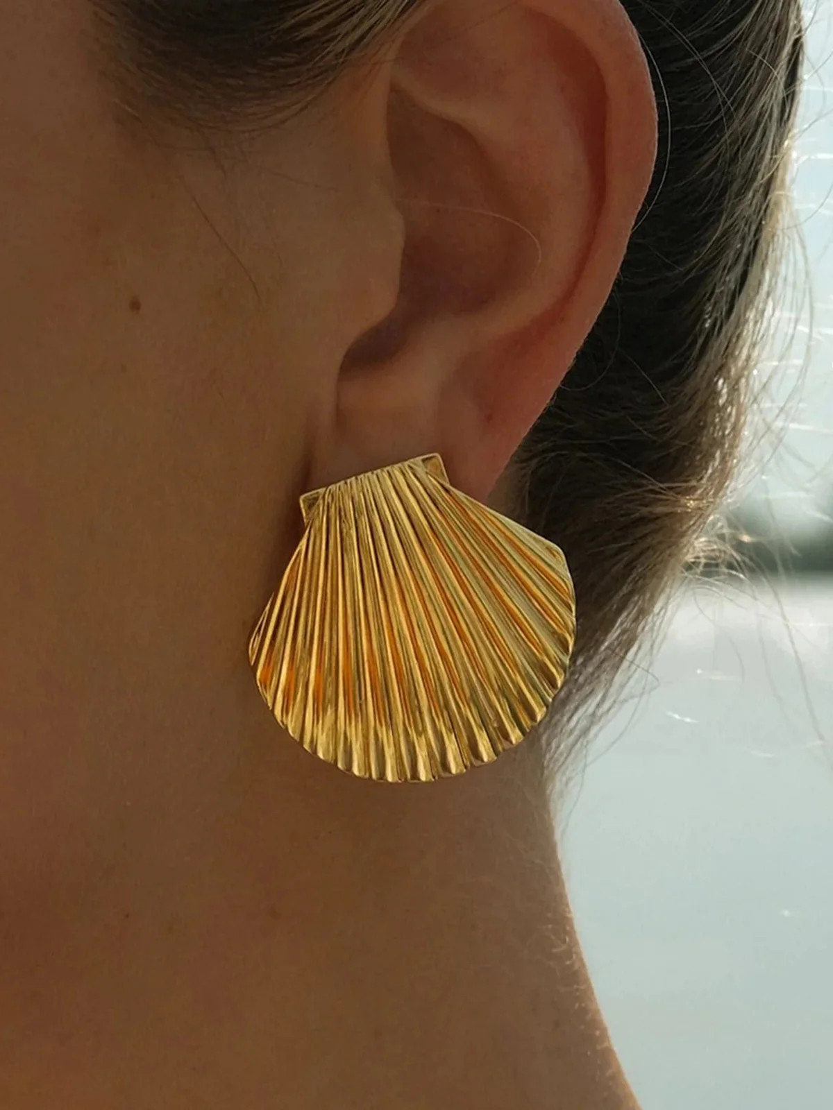 Golden Shell Stud Earrings | Commense