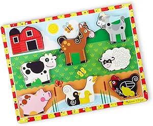 Melissa & Doug Farm Wooden Chunky Puzzle (8 pcs) - Farm Animal Toys For Kids, Wooden Puzzles For ... | Amazon (US)
