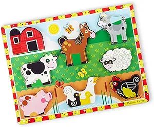 Melissa & Doug Farm Wooden Chunky Puzzle (8 pcs) - Farm Animal Toys For Kids, Wooden Puzzles For ... | Amazon (US)
