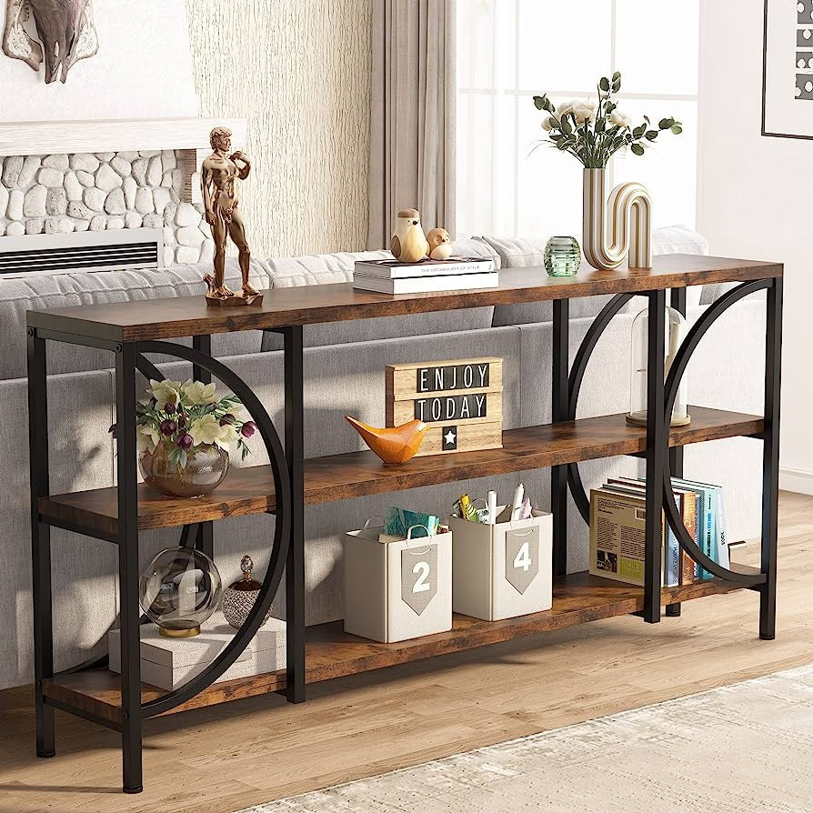 Tribesigns 70.9 Inch Extra Long Sofa Table, 3 Tier Narrow Console Table with Storage Shelves, Ind... | Amazon (US)